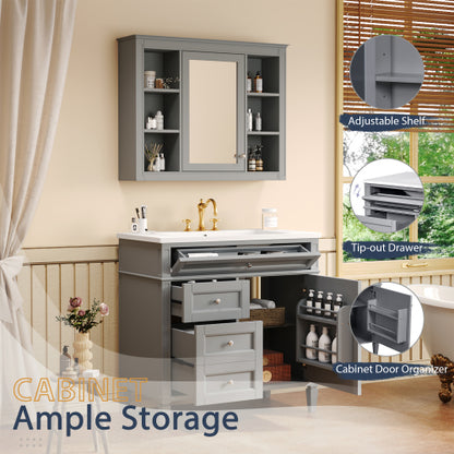 36'' Bathroom Vanity with Medicine Cabinet, Modern Bathroom Storage Cabinet with 2 Soft Closing Doors and 4 Drawers, Single Sink Bathroom Vanity