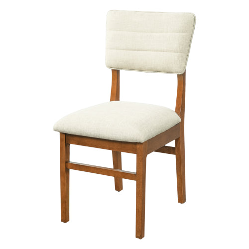 Set of 4 Beige & Brown Mid-Century Upholstered Dining Chairs, Rubberwood Frame, Non-Slip Legs
