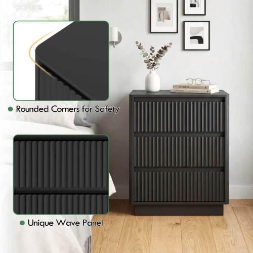 Set of 2 End Tables with USB C Charging Station, 3-Drawer Storage Side Table for Living Room
