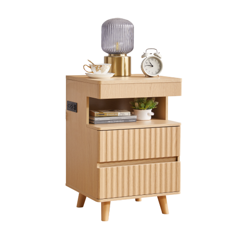 Oak 2-Drawer Nightstand with Gun Drawer & Charging Station