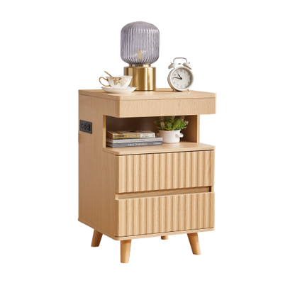 Oak 2-Drawer Nightstand with Gun Drawer & Charging Station
