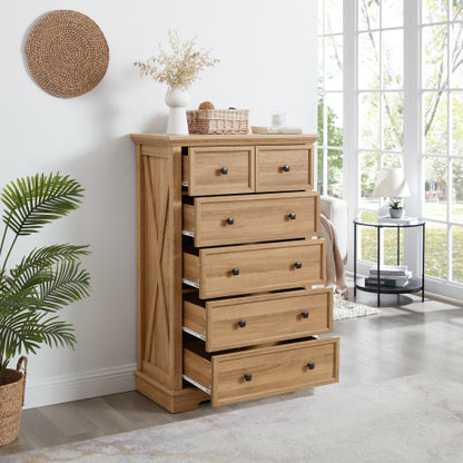 6 Drawer Dresser,6 Drawers cabinet Tall Chest of Drawers Closet Organizers Storage Clothes, cabinet of 6 drawers Living Room, OAK, 31.50''L*15.75W''*47.64''H