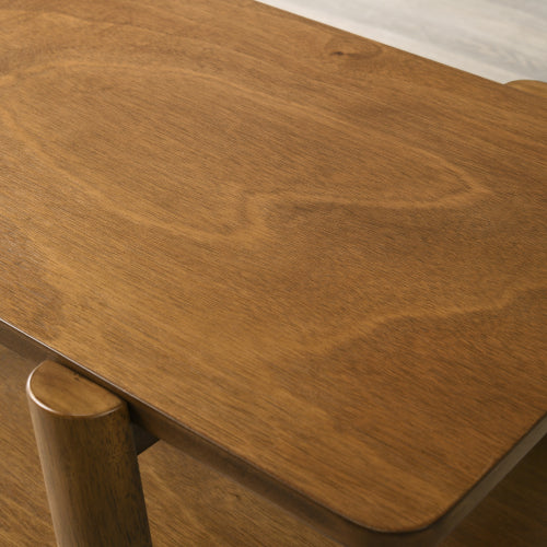 Mid-Century Walnut Wood Shelf End Table, Okume Veneer & Rubberwood Leg Side Table for Bedroom & Living Room