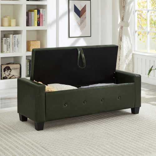 48'' Storage Ottoman Bench Tufted Faux Leather Upholstered Bench Dark Green