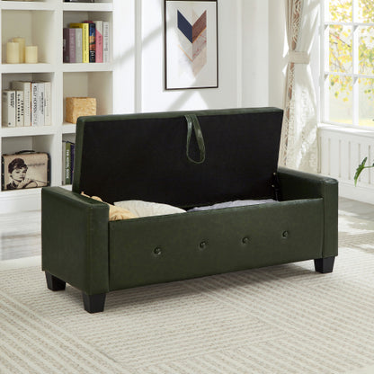 48'' Storage Ottoman Bench Tufted Faux Leather Upholstered Bench Dark Green