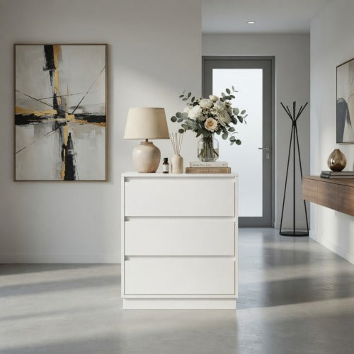 23.6inch Wide 3 Drawer Modern Nightstand, White Storage Bedside Table with Soft Close Drawers