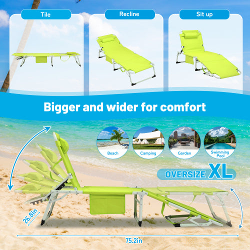 3-in-1 Heavy Duty Tanning Chair with Face Hole Adjustable 5-Position Folding Chaise Lounge Chairs for Outside Portable Lay Flat Beach Lounge Chair for Outdoor Sunbathing Patio Pool Lawn Camping Deck P