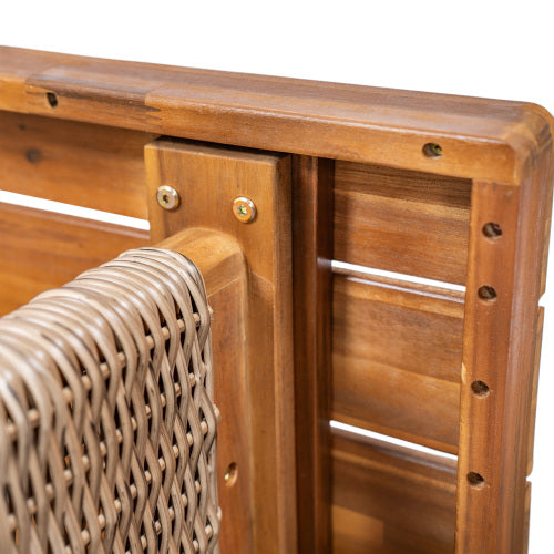 Outdoor 1pcs Acacia Wood Bench,Teak Finish+ Brown Wicker