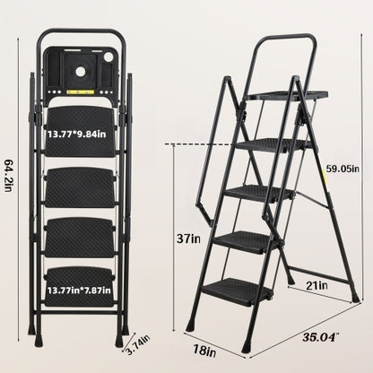 4 Step Ladder, Folding Step Stool with Non-Slip Wide Pedals, Soft Handle