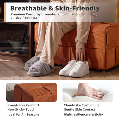 Brown Square Corduroy Ottoman Footrest, 300 LBS Engineered Wood Frame No-Assembly Multiuse Sofa Stool