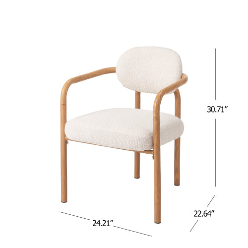 Dining Chairs Set of 2, Beige Upholstered Chairs with Maple Grain Metal Frame