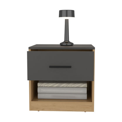 19.7inch High 1-Drawer Nightstand, Natural Oak & Matt Gray, with Open Shelf