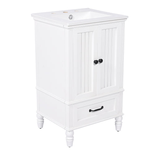 20" Bathroom Vanity with Sink, Bathroom Cabinet with Two Doors, Magnetic Door Stopper and Adiustable Foot Pads, A Drawer, White