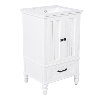 20" Bathroom Vanity with Sink, Bathroom Cabinet with Two Doors, Magnetic Door Stopper and Adiustable Foot Pads, A Drawer, White