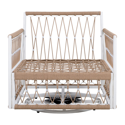 [Set of 2] 360° Swivel Bohemian Outdoor Lounge Chair with Handwoven Rope & Powder-Coated Steel Frame, Waterproof Cushions - Patio, Garden, Poolside