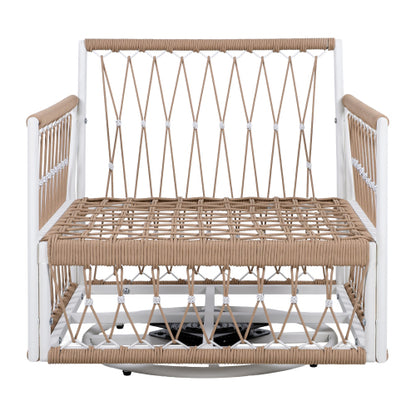 [Set of 2] 360° Swivel Bohemian Outdoor Lounge Chair with Handwoven Rope & Powder-Coated Steel Frame, Waterproof Cushions - Patio, Garden, Poolside