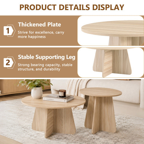 Retro Nesting Coffee Table Set Walnut Natural Round Cross Base