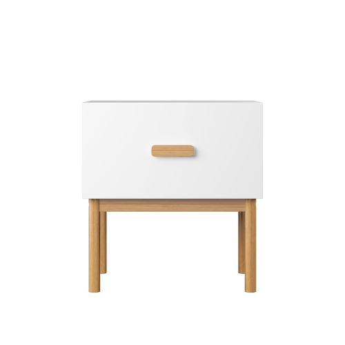 Modern White Nightstand with Drawer and Wood Legs, Minimalist Bedside Table with Handle for Bedroom, Living Room, Apartment
