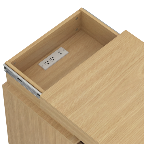 2 Pack Natural Nightstand, Sliding Top Charging Station & RGB LED with Fluted Drawers