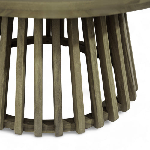 Acacia Wood Patio Furniture Set, Outdoor Grey Finish 3 Seater Daybed(with Water Resistant Thick Cushions)and Round Coffee Table, Dark Grey Cushion