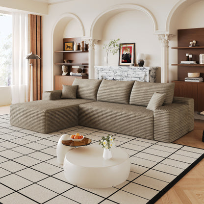 107 inch  Camel Plush Corduroy L-Shape Cloud Modular Sectional Sofa, No Assembly