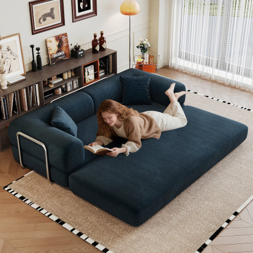 78.8 inch  Blue Boneless Corduroy Convertible Compressed Floor Sofa Bed, No Assembly