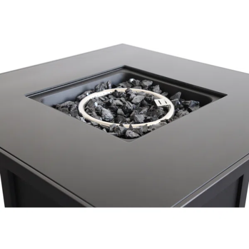 30" Powder-Coated Metal Fire Pit with Smoked Glass Lid