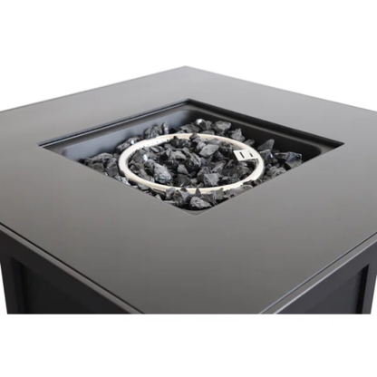 30" Powder-Coated Metal Fire Pit with Smoked Glass Lid