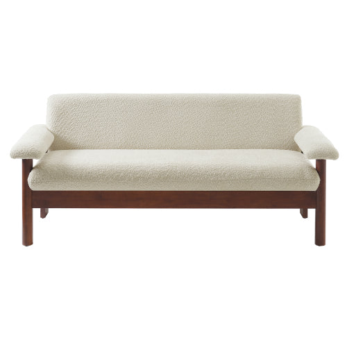 72.8 Inch Beige Modern 2-Seater Loveseat Sofa w/Armrest Pillars Berber-Fleece Rubberwood Frame for Small-Space Living-Room