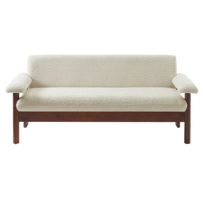 72.8 Inch Beige Modern 2-Seater Loveseat Sofa w/Armrest Pillars Berber-Fleece Rubberwood Frame for Small-Space Living-Room