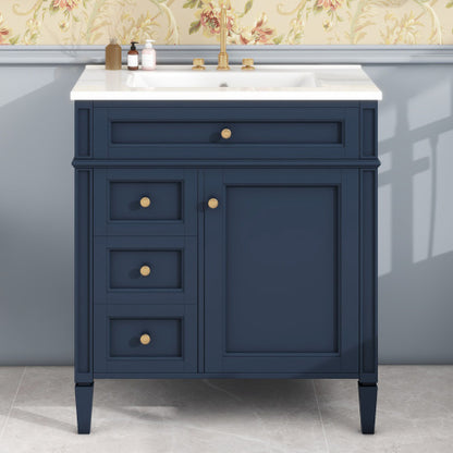 30'' Bathroom Vanity with Top Sink, Modern Bathroom Storage Cabinet with 2 Drawers and a Tip-out Drawer, Single Sink Bathroom Vanity