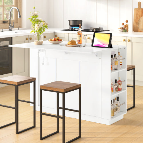 U_Style 47.2inch   Bar Table with Drop Leaf & Power Outlet, Wine Bar Cabinet with Bottle Rack & Glass Holder, Coffee Bar, 2-Door Buffet Sideboard with Side Shelves, Melamine MDF (Chairs Not Included)
