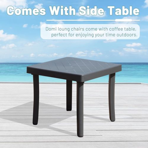 Outdoor Lounge Chair, Aluminum Plastic Patio Chaise Lounge with Side Table & 5 Position Adjustable Backrest & Wheels, All Weather Reclining Chair for Outside Beach Poolside Lawn, Lake Blue