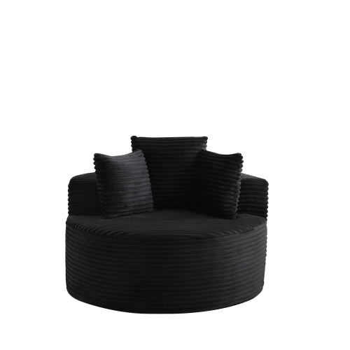 43-Inch Round Corduroy Single Lounge Chair with 3 Pillows, Minimalist Style