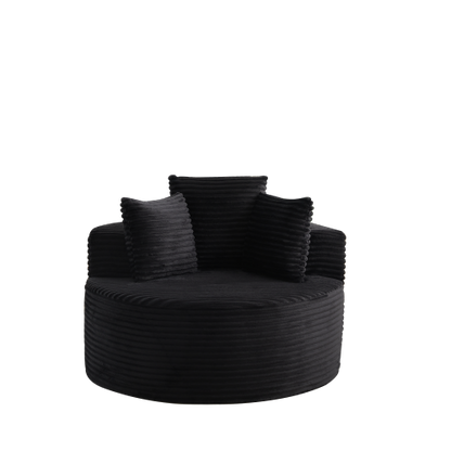 43-Inch Round Corduroy Single Lounge Chair with 3 Pillows, Minimalist Style