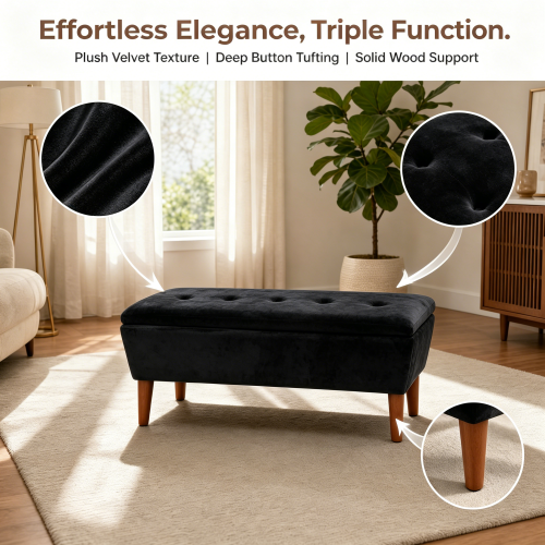 42 inch Linen Ottoman Bench with Wood Legs, Modern Entryway Seat