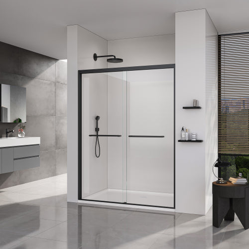 56-60*72 INCH Frame Double Sliding soft-close Shower Doors, Bathroom Sliding Shower Door, (6mm) Thick SGCC Tempered Glass Door For Bathroom Door ,Matte Black