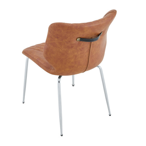 Set of 2 Brown Crazy Horse Oil Wax Leather Dining Chairs, Electroplated Metal Leg Diamond Tuft High Back Chairs