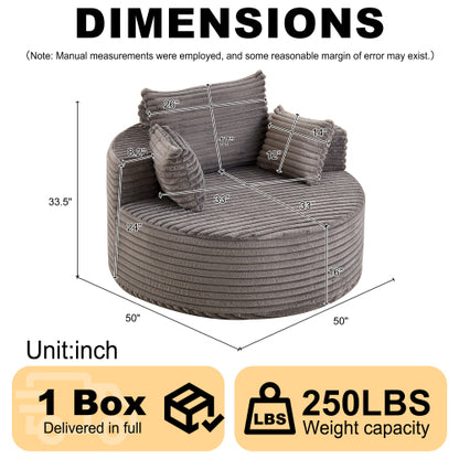 50"L Corduroy Sponge single sofa,No Assembly Required,Fluffy Modern Sleeper Chair for Living room, Bedroom, Lounge and Projection Room(Not a swivel chair.)