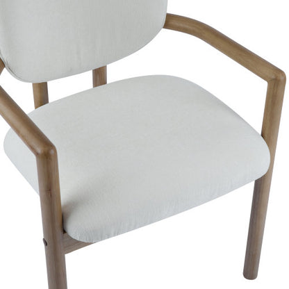 Set of 2 White Fabric King Louis Rubberwood Arm Dining Chairs, 300 LBS Weight Capacity