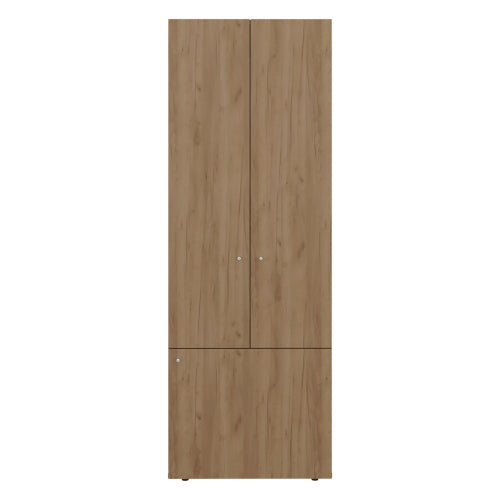3-Door Tall Wardrobe Cabinet with 4 Shelves – Freestanding Storage Armoire for Bedroom or Entryway, Natural Oak