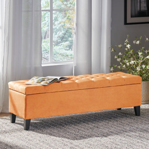 51 inch Contemporary Diamond Tufted Storage Ottoman, Soft Close Hinge Multifunctional Entryway Footrest Bench