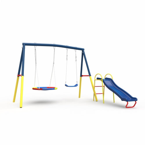 Swing Sets for Backyard with Kids Slide Outdoor Heavy-Duty Metal Playset 3 in 1 Swing Set with Slide