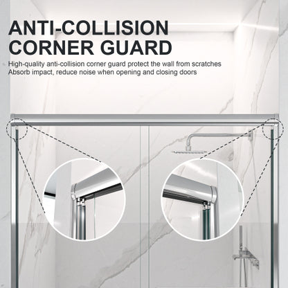 44"-48"W*72" H Semi-Frameless Double Sliding Shower Door, Bypass Shower Door, 1/4" (6mm) Thick SGCC Tempered Glass Door, Chrome