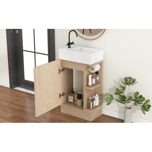 18.6" Bathroom Vanity with Sink, Bathroom Vanity Cabinet with Two-tier Shelf, Left or Right Orientation, Natural (Old Sku:WF308491AAN)