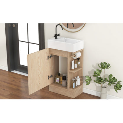 18.6" Bathroom Vanity with Sink, Bathroom Vanity Cabinet with Two-tier Shelf, Left or Right Orientation, Natural (Old Sku:WF308491AAN)