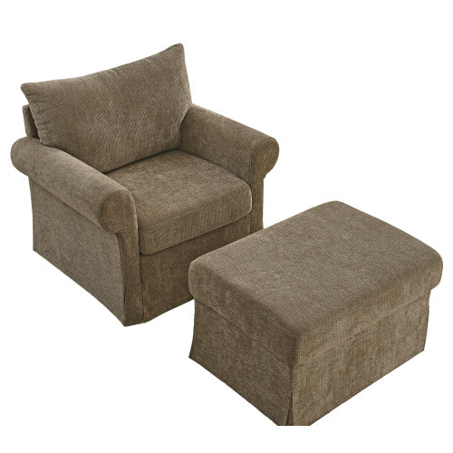 37.5 inch  Plush Chenille Accent Chair with Ottoman for Living-Room & Apartment