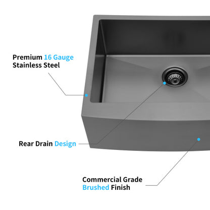 33x21x10"Farmhouse Apron Single Bowl Stainless Steel Kitchen Sink
