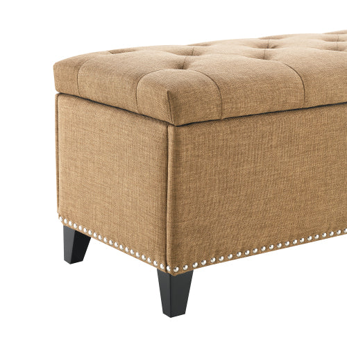 47.5inch  Storage Ottoman, Storage Bench with Safety Close Hinge, Linen Button-Tufted Ottoman for Living Room, Entryway, Hallway, Foot Rest, Support 500lbs - Brown