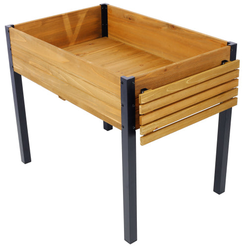Raised Garden Bed, Metal Leg Wood Planter Boxes with Folding Storage Shelf